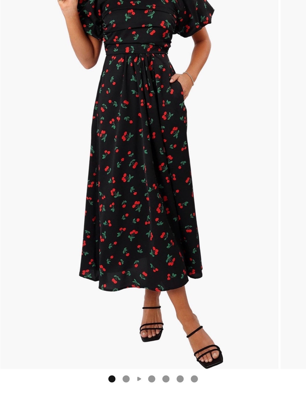 Petal & Pup Black Cherry-Print Dress with Bubble Sleeves